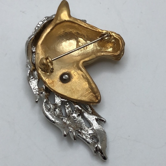 Vintage gold plated and silver tone stylised horses head horse brooch - Picture 5 of 9